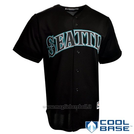 Maglia Baseball Uomo Seattle Mariners Majestic Cool Base Nero On Nero Short Sleeve
